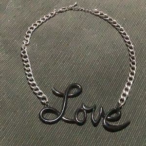 Love cursive black necklace on silver chain